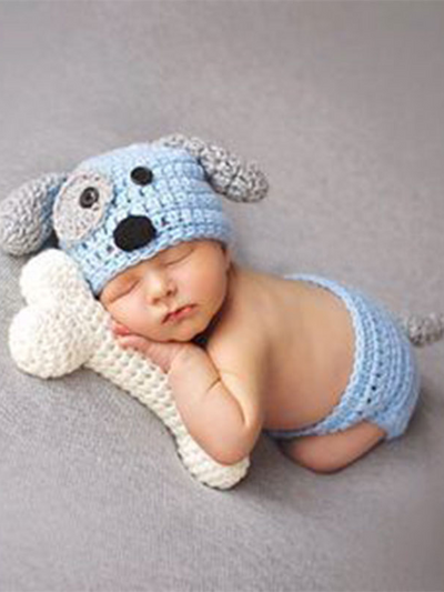 Baby knitted photoshoot costume - blue dog