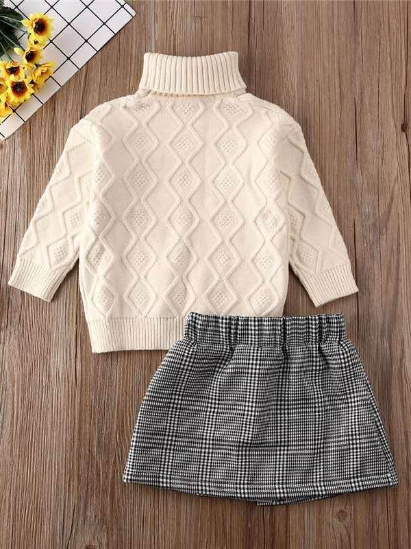 Preppy Chic Outfits | Turtleneck Sweater & Skirt Set | Mia Belle Girls