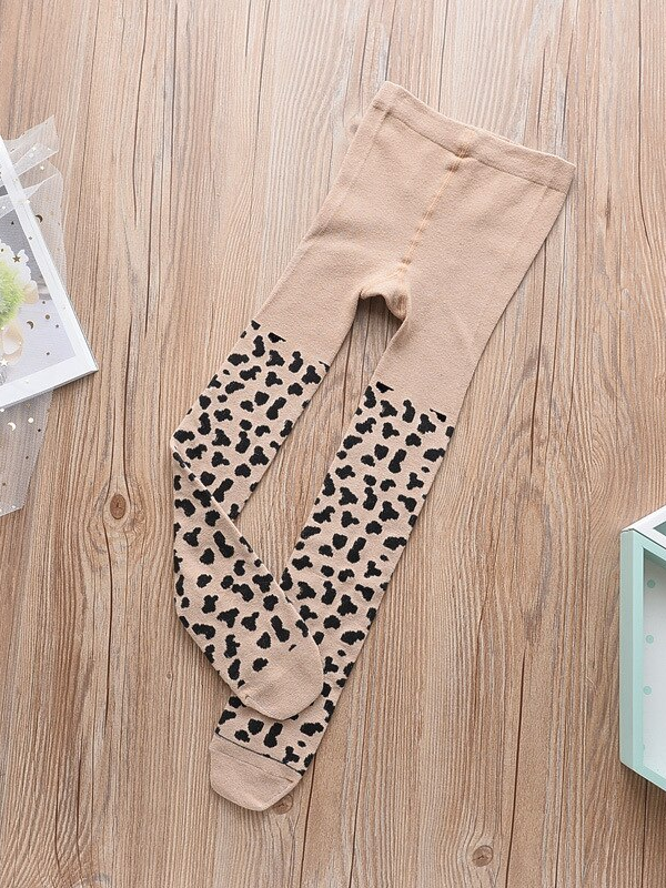 Girls Cotton Leopard Print Tights