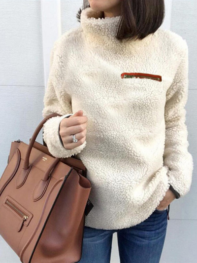 Women's Ultra Plush Turtleneck Zipper Chest Pocket Sweater Beige