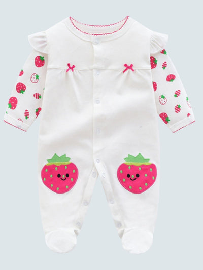 Baby Berry Stylish Strawberry Footie Onesie White