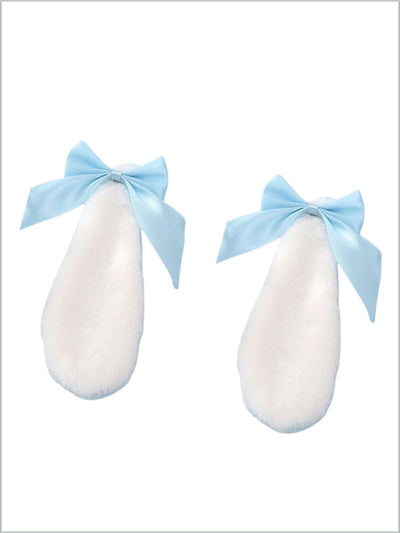 Girls Faux Fur Bunny Ears Hair Clip - Light Blue | Easter Accessories - Mia Belle Girls