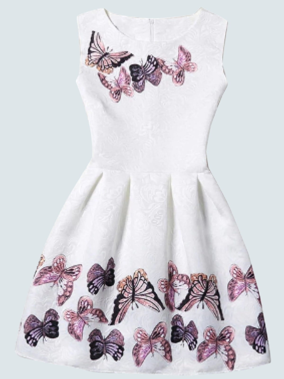 Girls Printed A-Line Dress - White Butterfly / 6 - Girls Spring Casual Dress