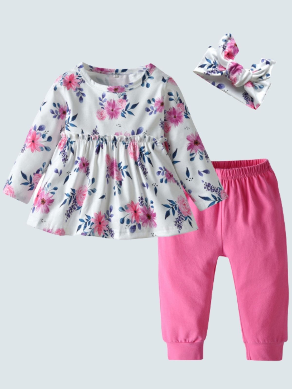 Baby Floral Funtime Long Sleeve Casual 3 Piece Set Fuchsia
