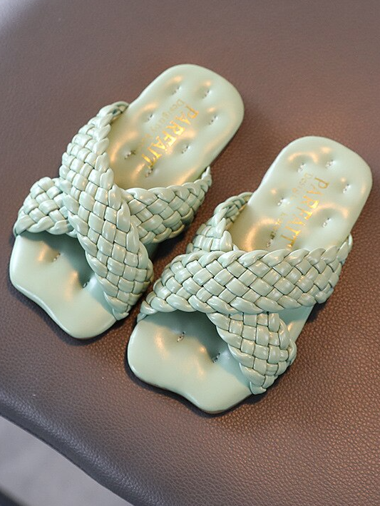 Girls Woven Vegan Leather Slides By Liv and Mia - Mint - Mia Belle Girls