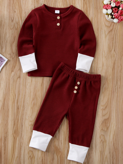 Baby At Rest Ribbed Long Sleeve Top And Legging Set Burgundy