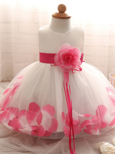 Baby Dress with Flower pedal hem and belt with flower applique pink
