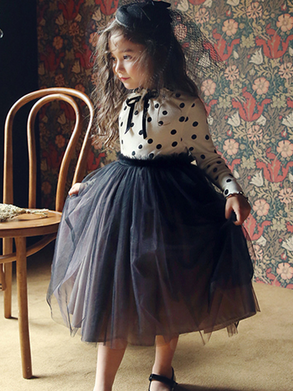 Winter Dressy Outfits | Girls Polka Dot Long Sleeve Tutu Dress
