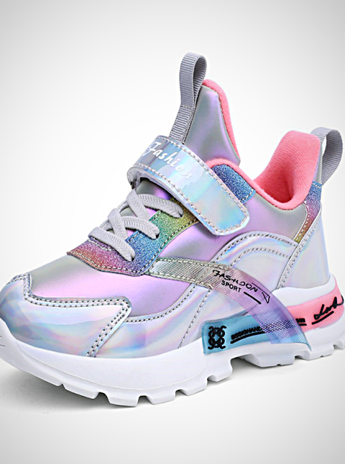 Girls Rainbow Accent Casual Sneakers By Liv and Mia Silver