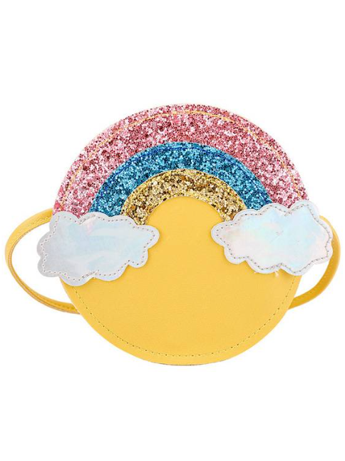 Girls Glitter Rainbow and Cloud Round Crossbody Handbag yellow