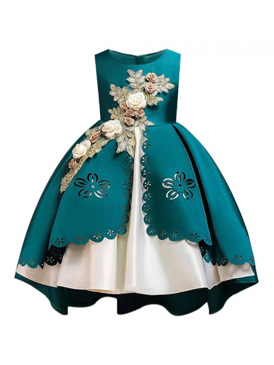Girls Winter Formal Dress | Floral Embroidered Hi-Lo Princess Dress