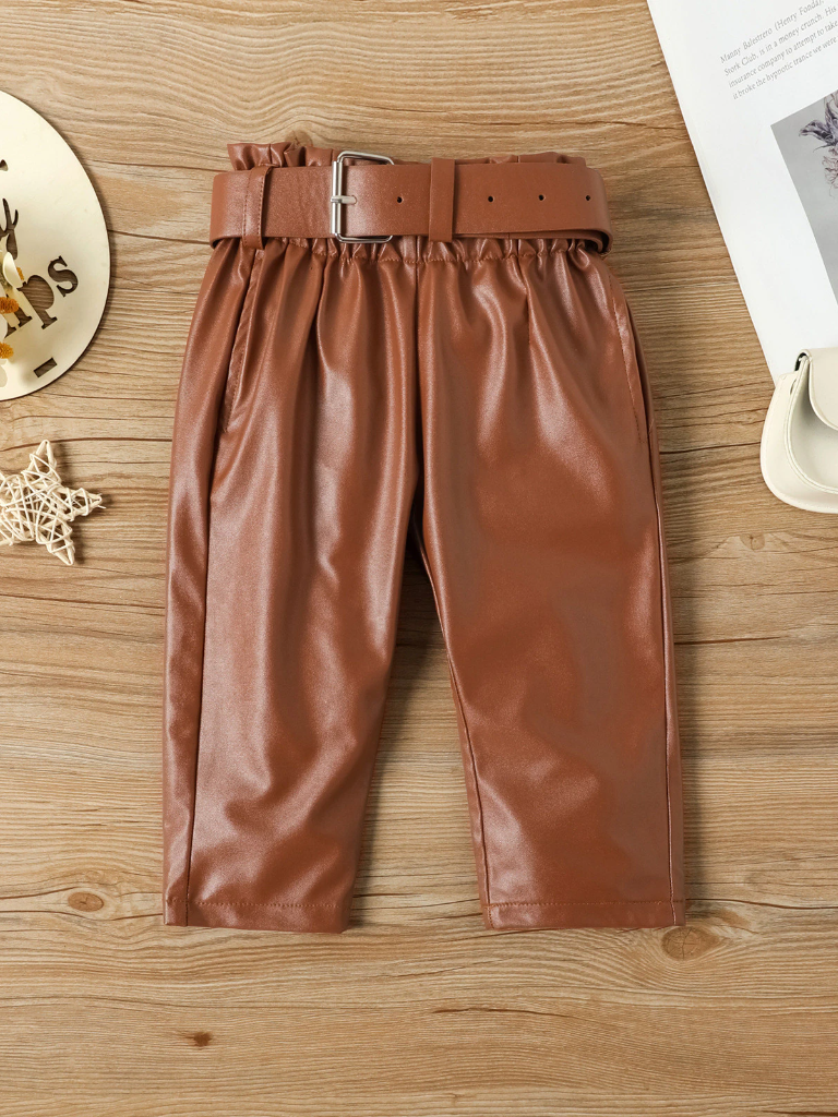 Toddler Everyday Fashion | Puff Sleeve Top & Vegan Leather Pants Set