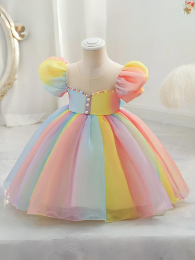 Mia Belle Girls Puff Sleeve Tulle Gown | Girls Spring Dresses
