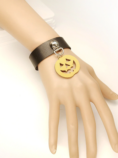 Girls Jack-O-Lantern Leather Bracelet