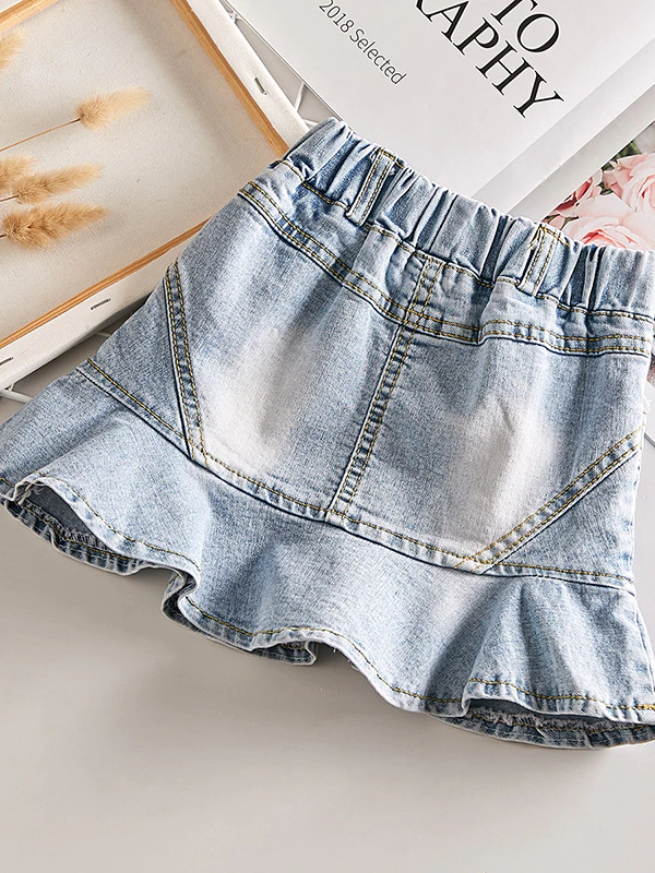 Kids Denim Clothes | Buttoned Ruffle Hem Denim Skirt | Mia Belle Girls