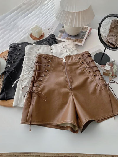 Mia Belle Girls Vegan Leather Lace-Up Shorts | Girls Elevated Casual