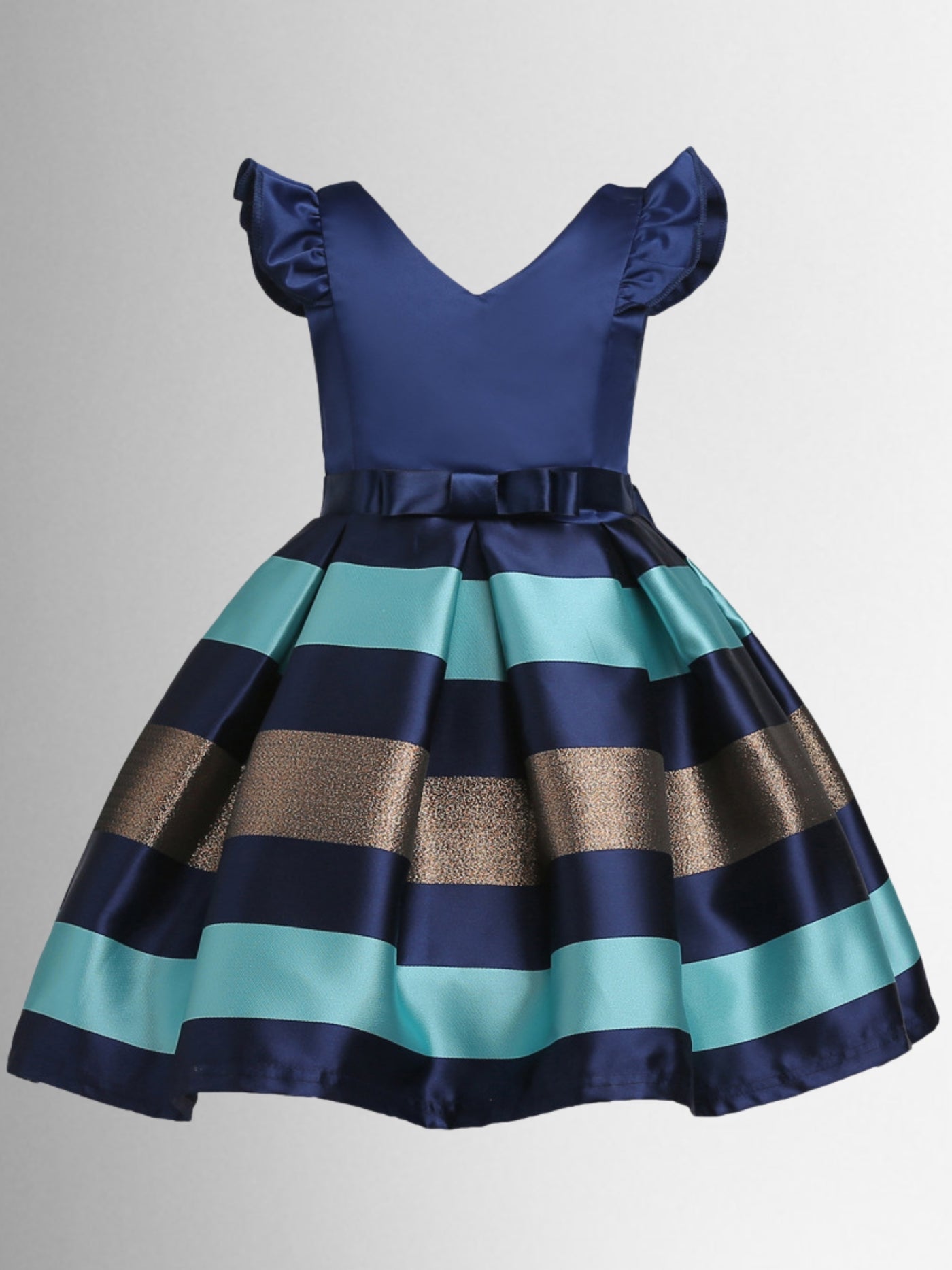Little Girls Party Dresses | Flutter Sleeve Navy Striped Party Dress