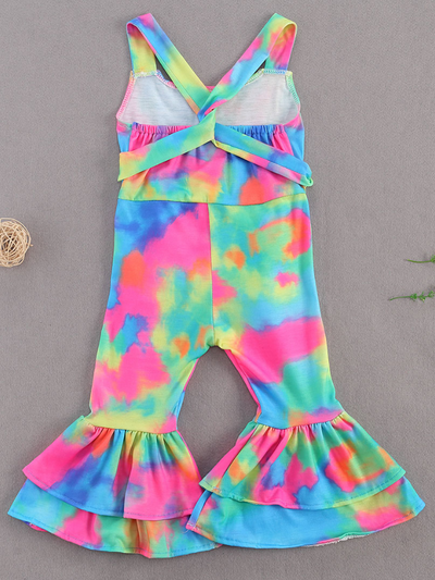 Toddler Spring Outfits | Girls Tie-Dye Halter Bell Bottom Jumpsuit
