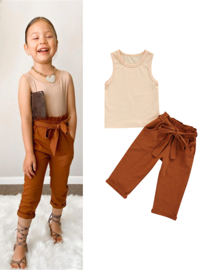 Cute Dressy Outfits | Little Girls Chic Tank Top & Belted Pants Set