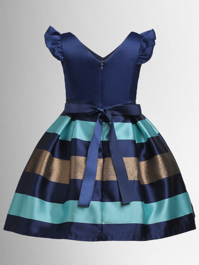 Little Girls Party Dresses | Flutter Sleeve Navy Striped Party Dress