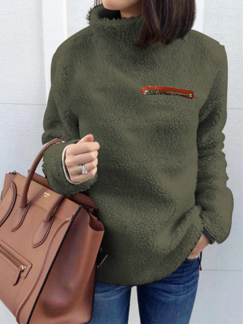 Women's Ultra Plush Turtleneck Zipper Chest Pocket Sweater Green