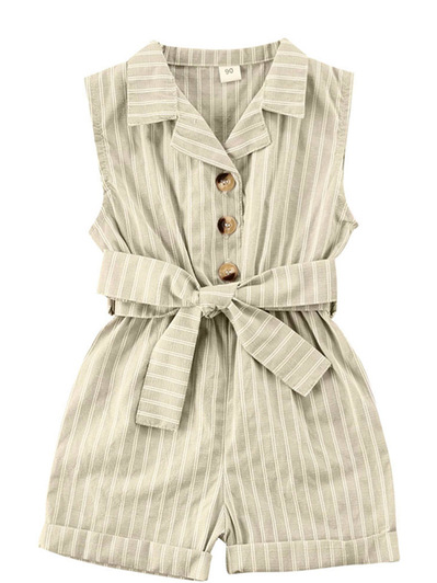 Toddler Spring Casual Outfits | Little Girls Striped Belted Romper