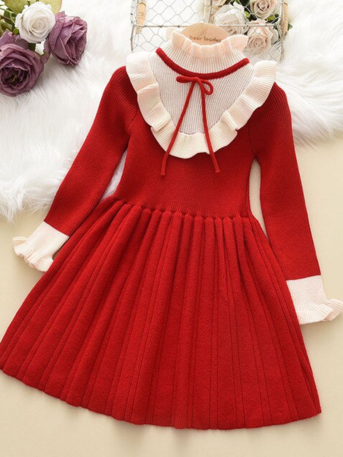 Preppy Chic Dresses | White Bib Collar Red Dress | Mia Belle Girls