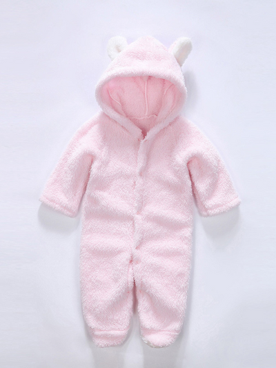 Baby Little Teddy Bear Fleece Onesie with Footies - Pink