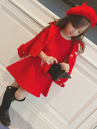 Preppy Chic Clothes | Red Wool Dress & Blazer Set | Mia Belle Girls