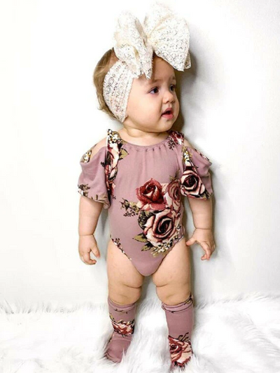 Baby Flowers N Flare Cold Shoulder Onesie with Stockings Set