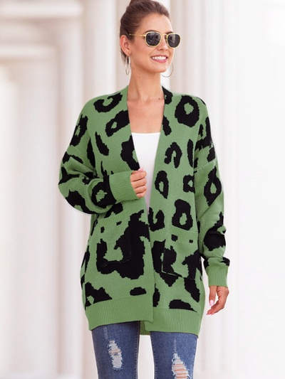 Women's Lady Leopard Knitwear Cardigan Green