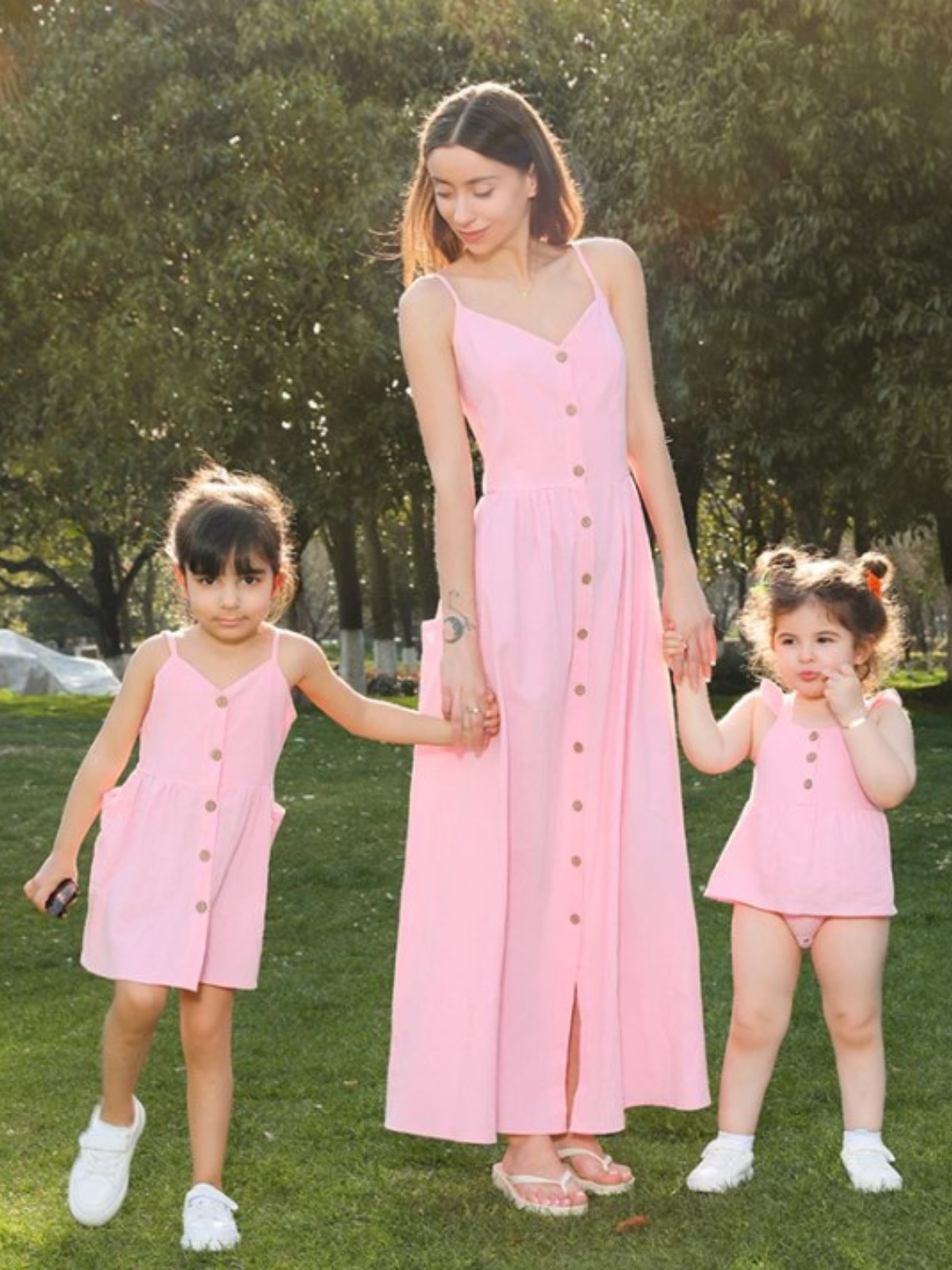 Mommy & Me Matching Dresses | Family Look Pink Buttoned Cotton Dress