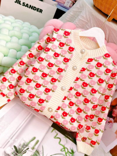 Mia Belle Girls Floral Knit Cardigan | Girls Winter Sweaters