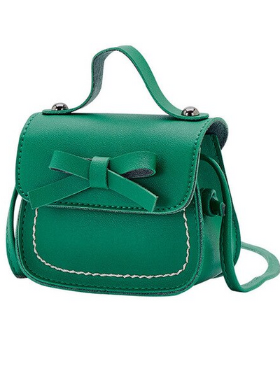 Girl with crossbody handbag with little bow green
