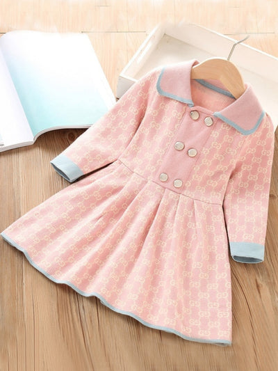 Girls Preppy Chic Dresses | Pink Monogram Knit Dress | Mia Belle Girls