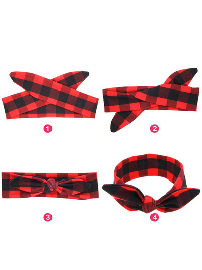 mommy and baby plaid black red headband