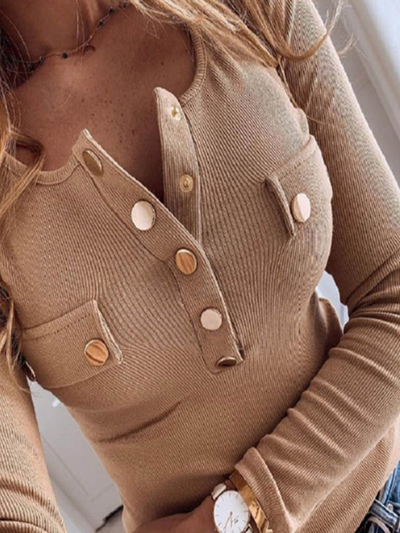 Women's Tiny Temptations Gold Buttoned Long Sleeved Top