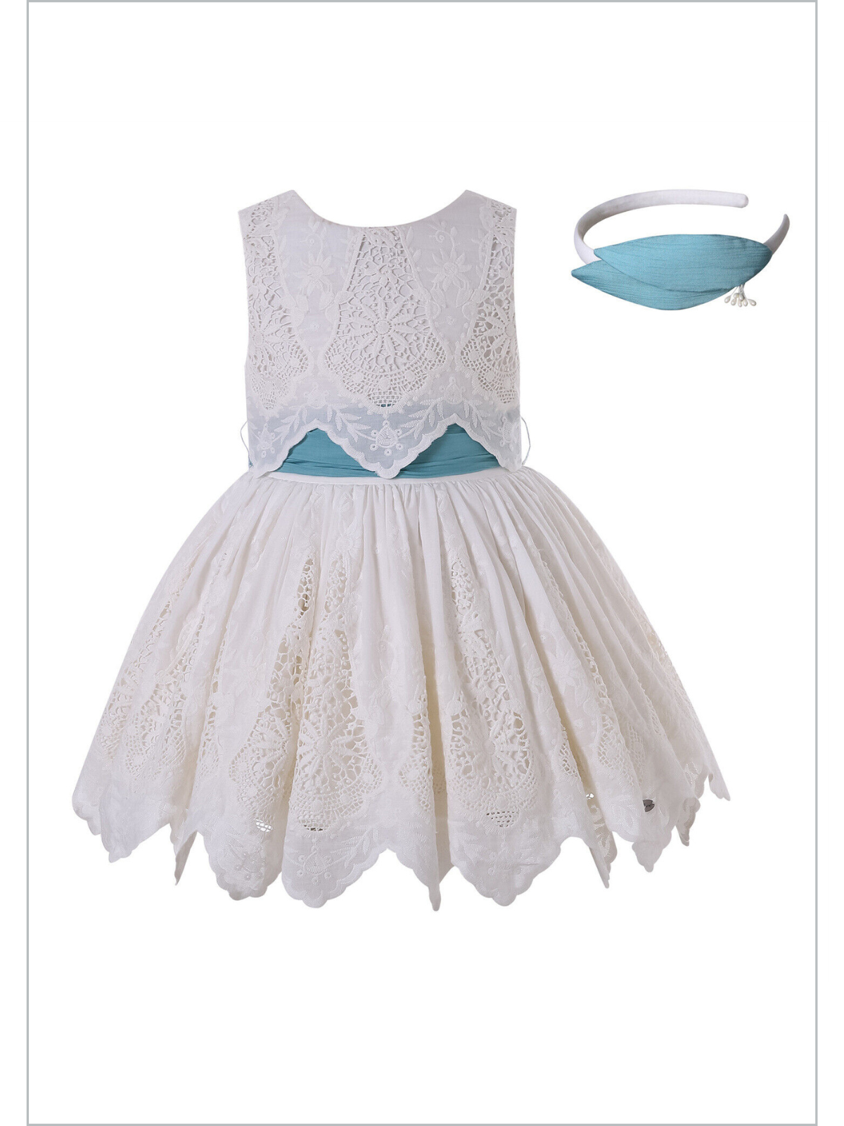 Graceful Girl White Lace Party Dress Set