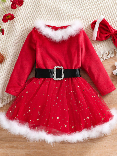Cute Christmas Dresses | Girls Velvet Sequin Skirt Sparkle Santa Dress