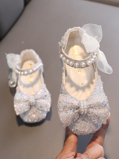 Shoes By Liv & Mia | Girls Diamonds & Pearls Lace Bowknot Dress Flats
