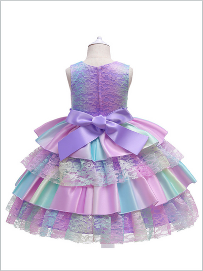 Girls Special Occasion Dress | Pastel Rainbow Tiered Lace Ruffle Dress