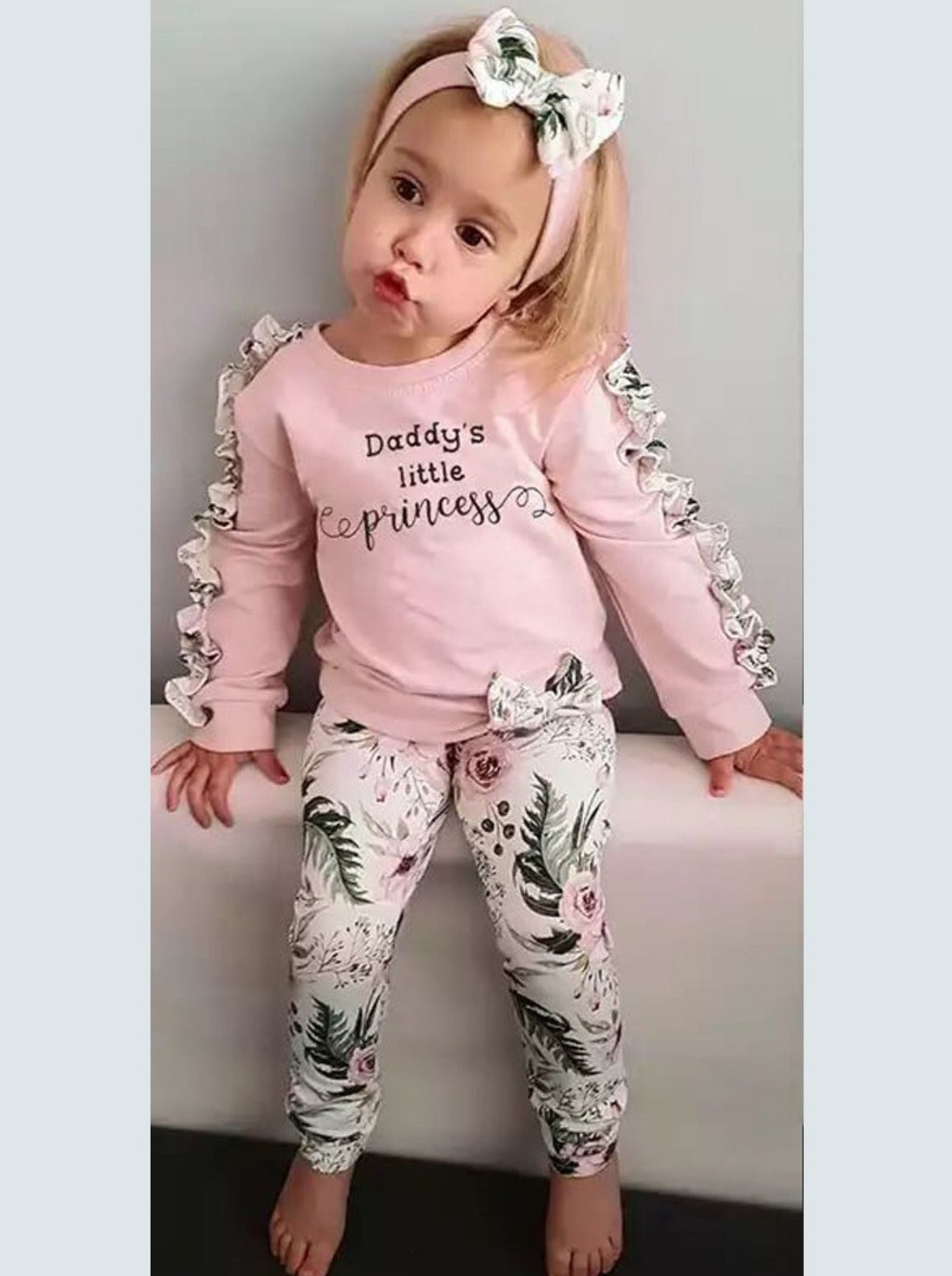 Baby 'Daddy's Little Princess' Long Sleeve Ruffle Shirt, Leggings, And Headband Set