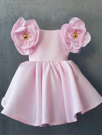 Spring Flower Girl Dress | Rose Petal Puff Sleeve Pleated Party Dress