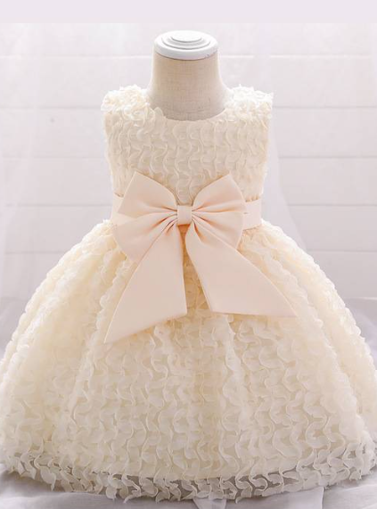Baby Formal Dress with large bow creme
