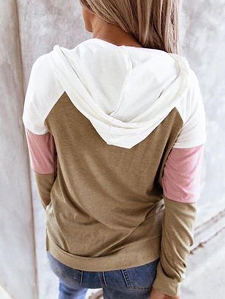 Women's Patch Pullover White Hooded Top Creme