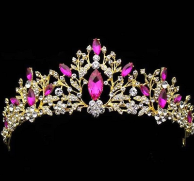 Girls Gold and Hot Pink Crystal "Aurora" Crown (Private Listing)
