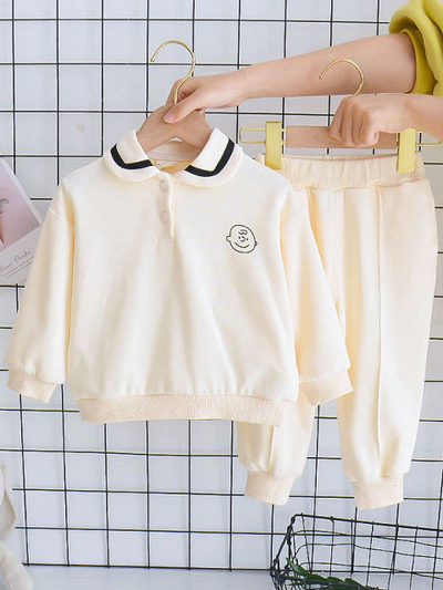 Baby Preppy Peanut Gallery Collared Sweat Shirt And Pants Set Creme
