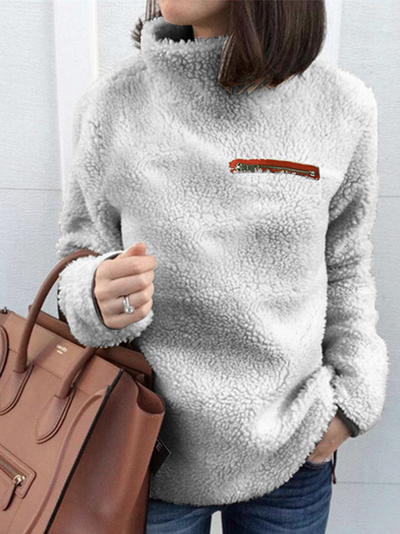 Women's Ultra Plush Turtleneck Zipper Chest Pocket Sweater Grey