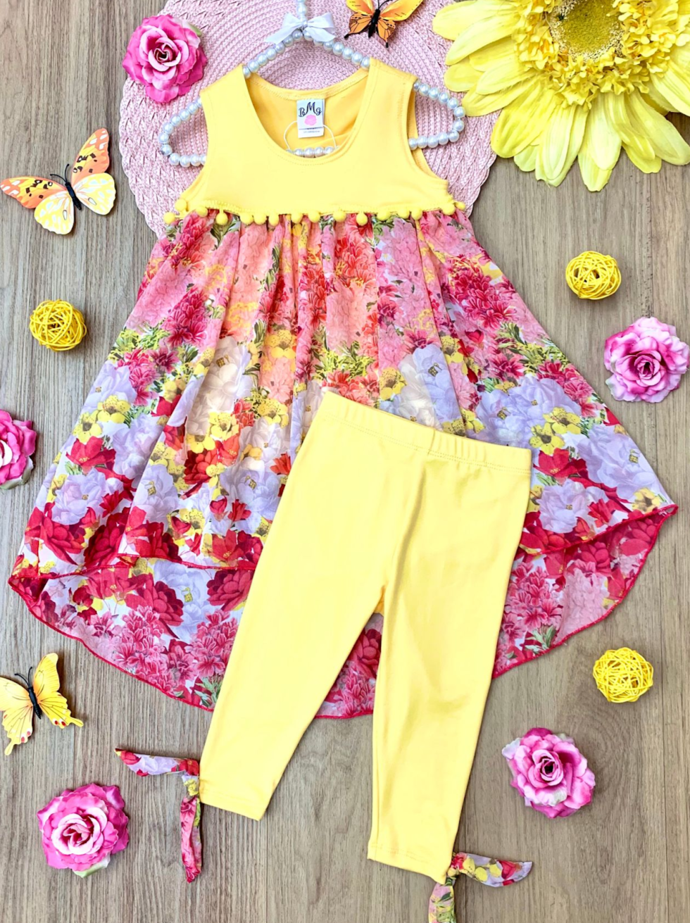 Toddler Spring Outfits | Girls Tank Floral Hi-Lo Tunic & Legging Set