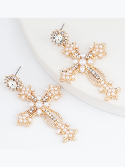 Girls Formal Accessories | Pearled Cross Earrings | Girls Boutique